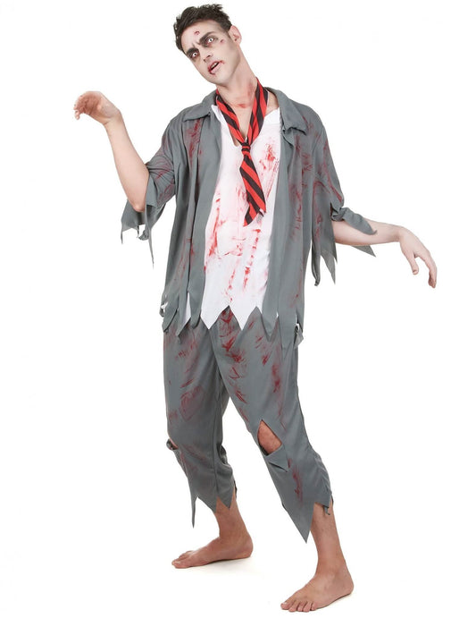 Pánský zombie kostým s falešnou krví a halloweenským make-upem