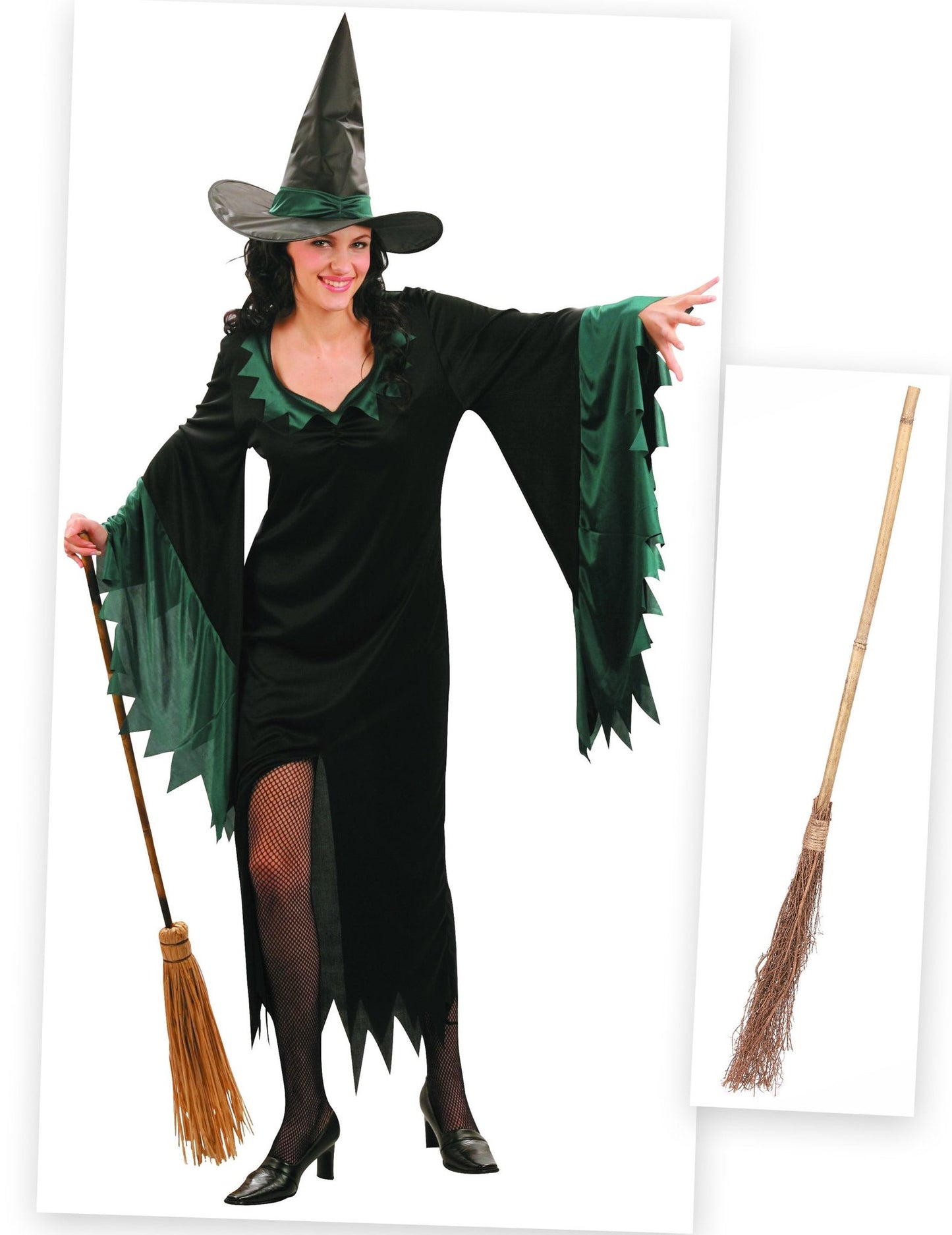 Hexen-Frauenkostüm-Set mit Besen für Halloween