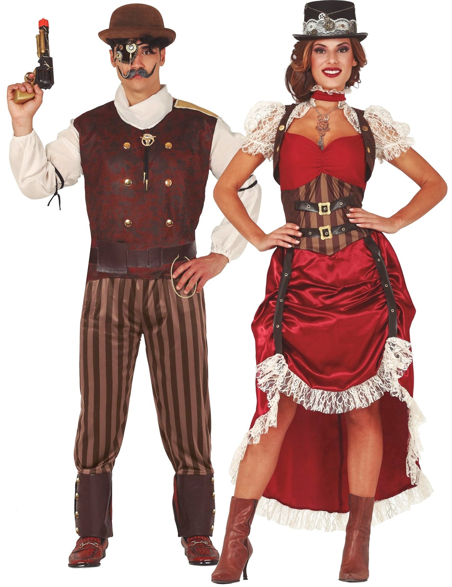 Déguisement de couple steampunk rouge adulte