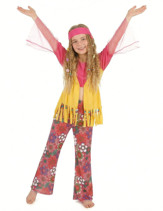Pestrobarevný hippie kostým pro pár, matka a dcera