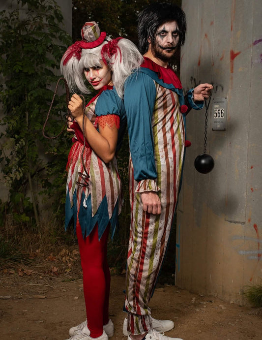 Párový kostým barevných klaunů na Halloween