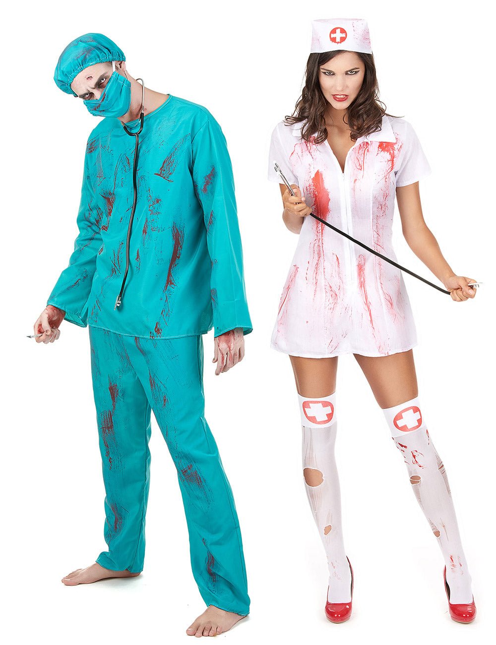 Párový zombie kostým chirurg a sestra na Halloween