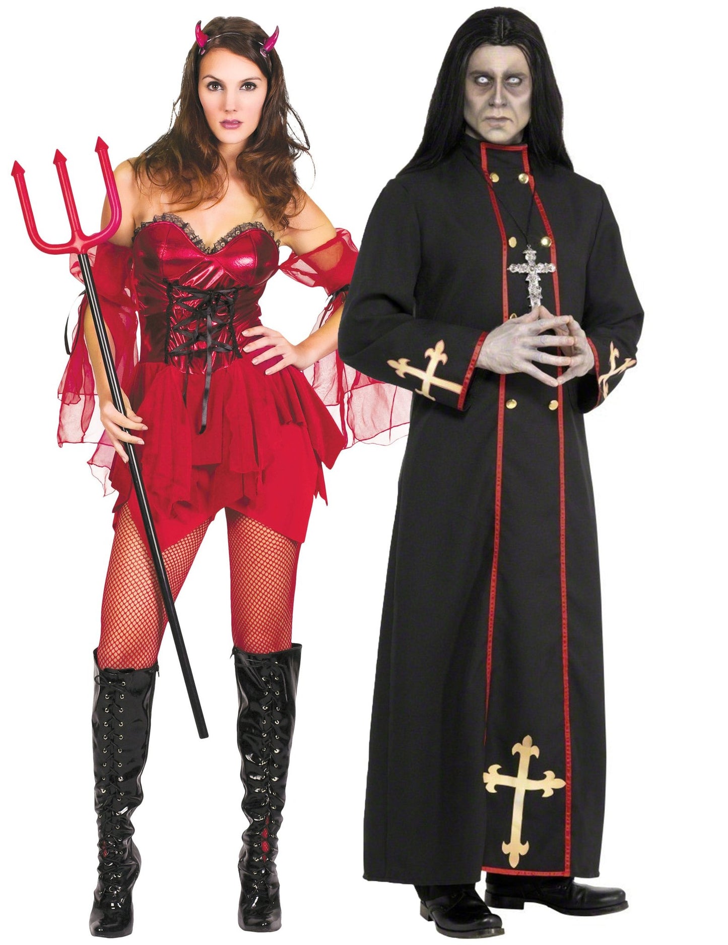 Sexy Teufelin- und dämonischer Mönch-Paarkostüm für Erwachsene zu Halloween