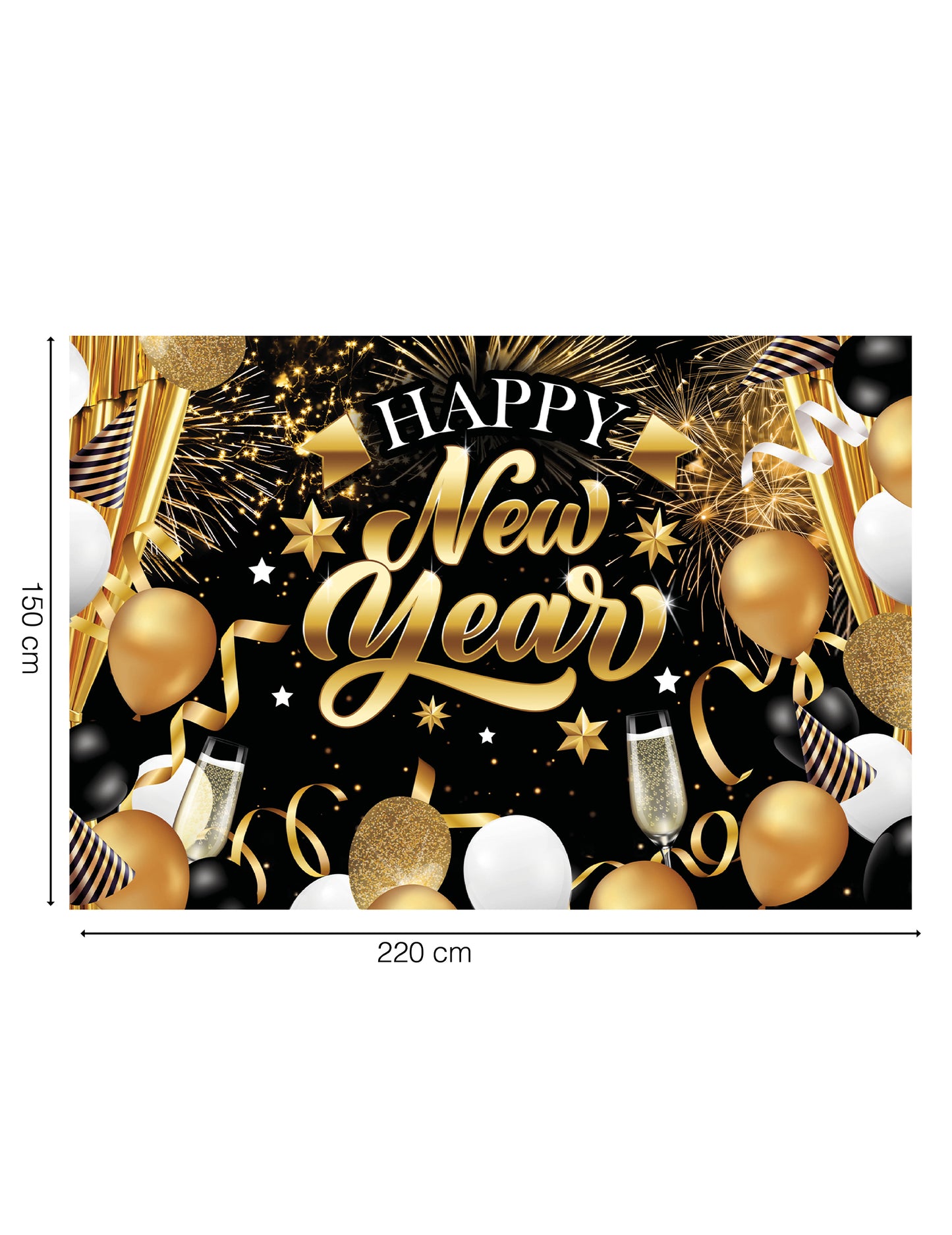 Černé a zlaté pozadí pro šťastný nový rok 220 x 150 cm