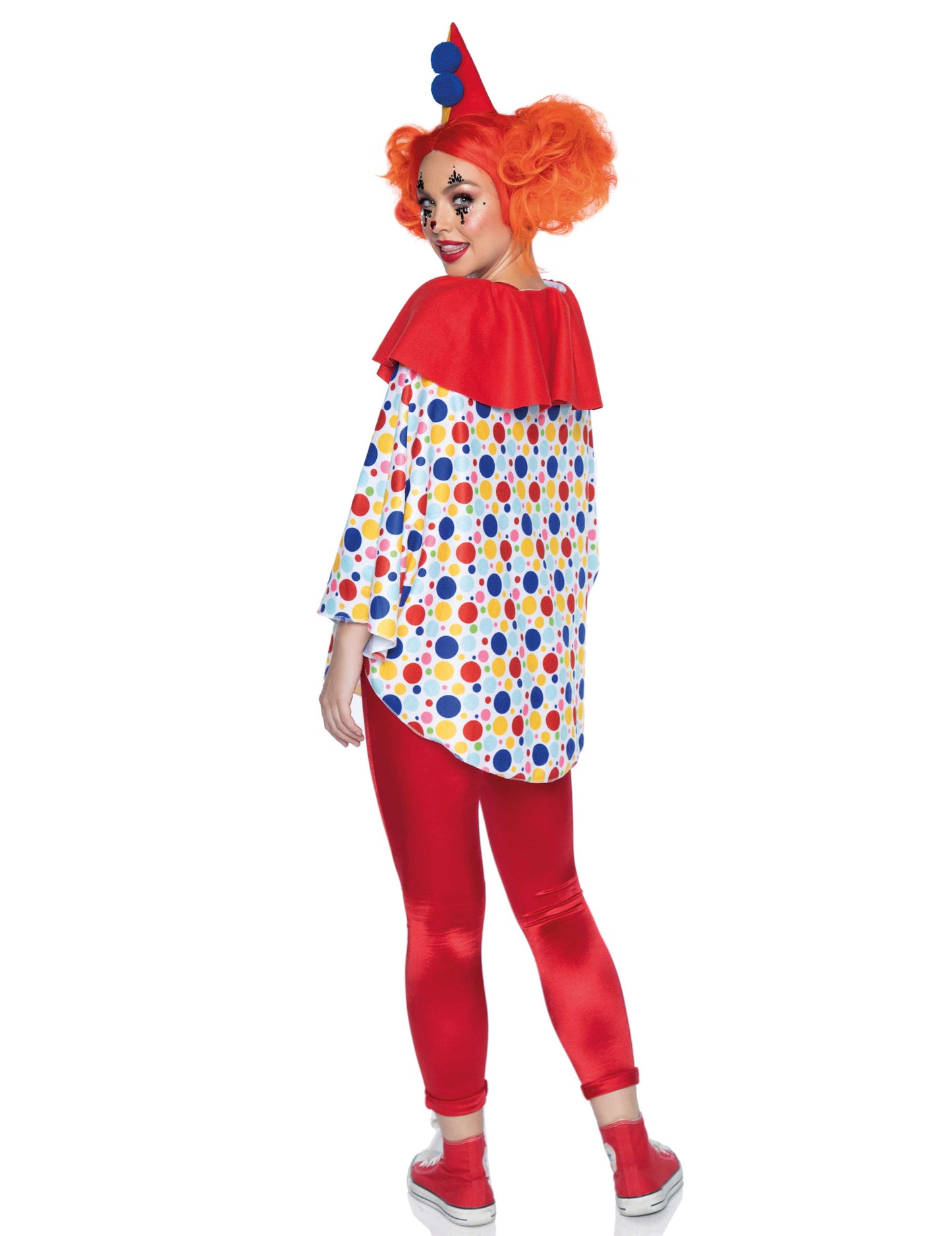 Vue de dos de la tunique avec chapeau de clown pour femme