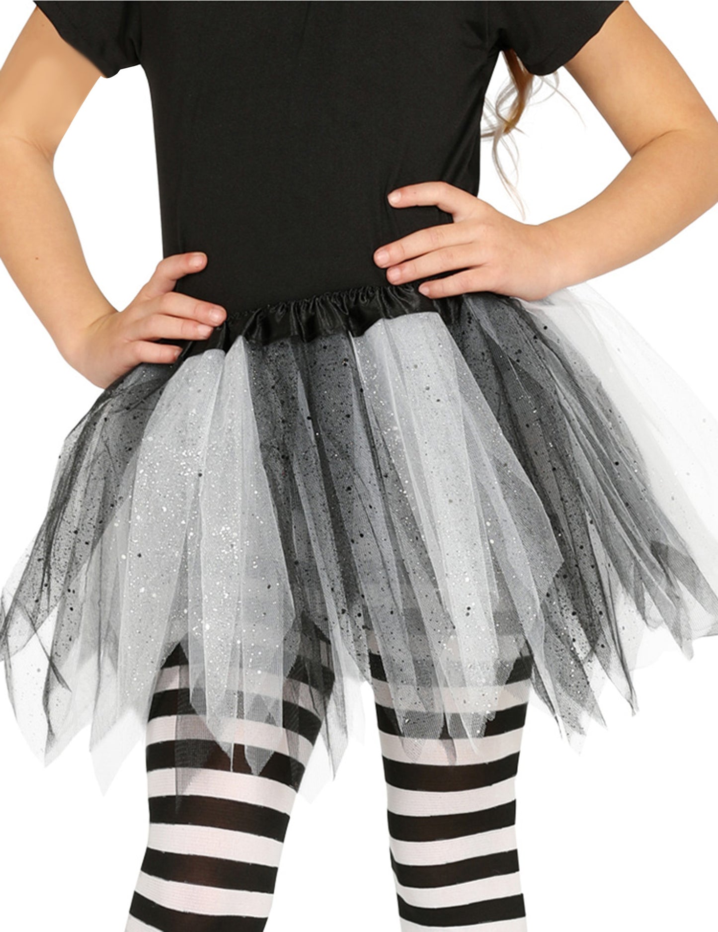 Dívčí černobílá dvoubarevná flitrovaná tutu sukénka