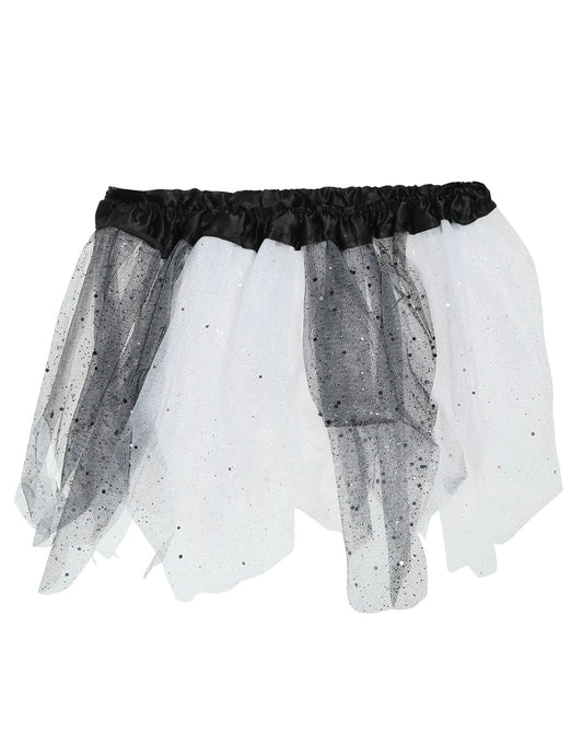 Détail des paillettes et du tulle du Tutu bicolore pour fille noir et blanc à paillettes