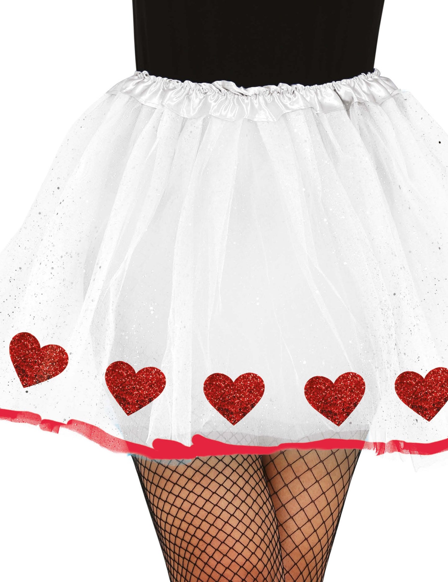 Bílá tutu sukně s červenými srdíčky pro dospělé