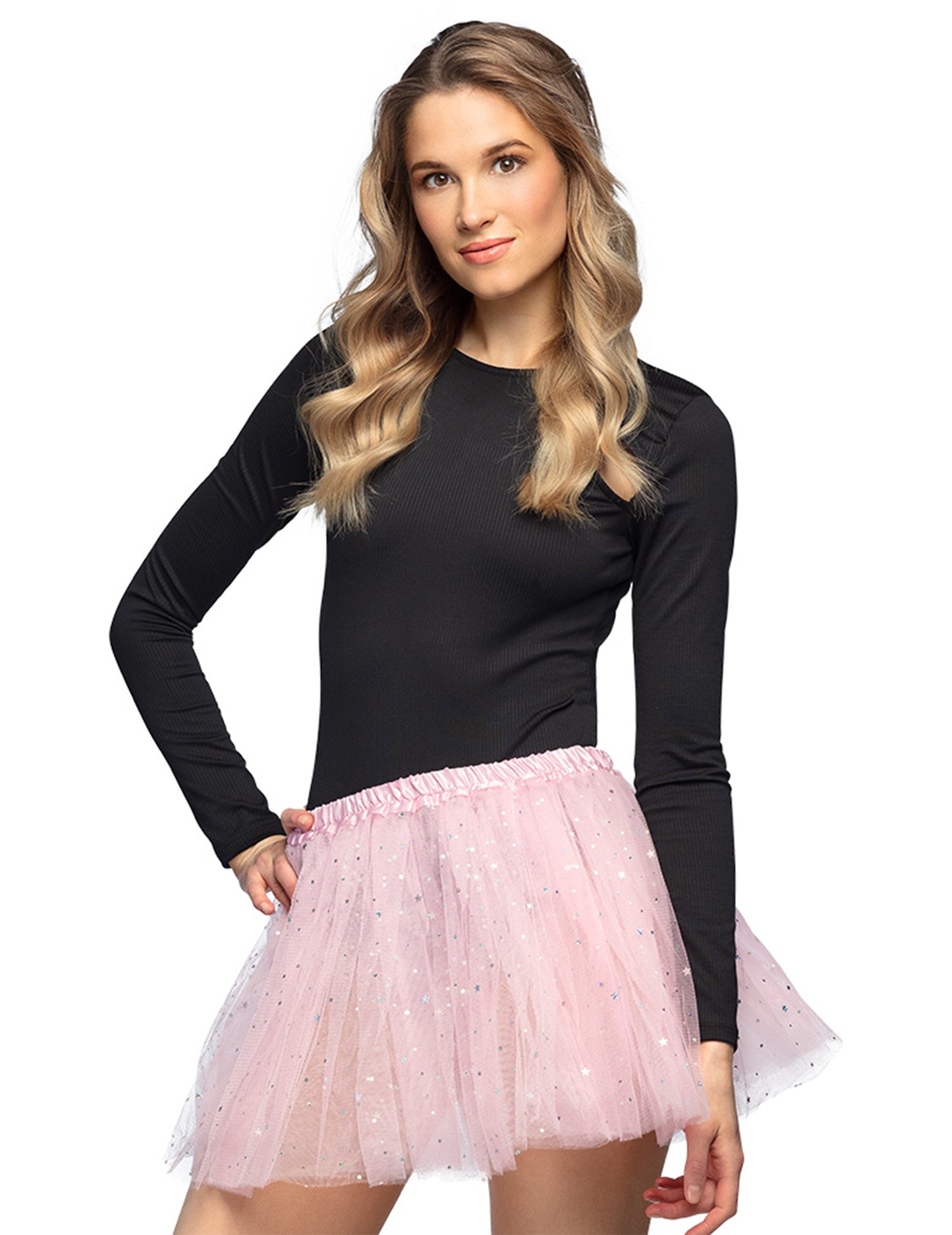 Dámská růžová třpytivá baletní sukénka s hvězdami