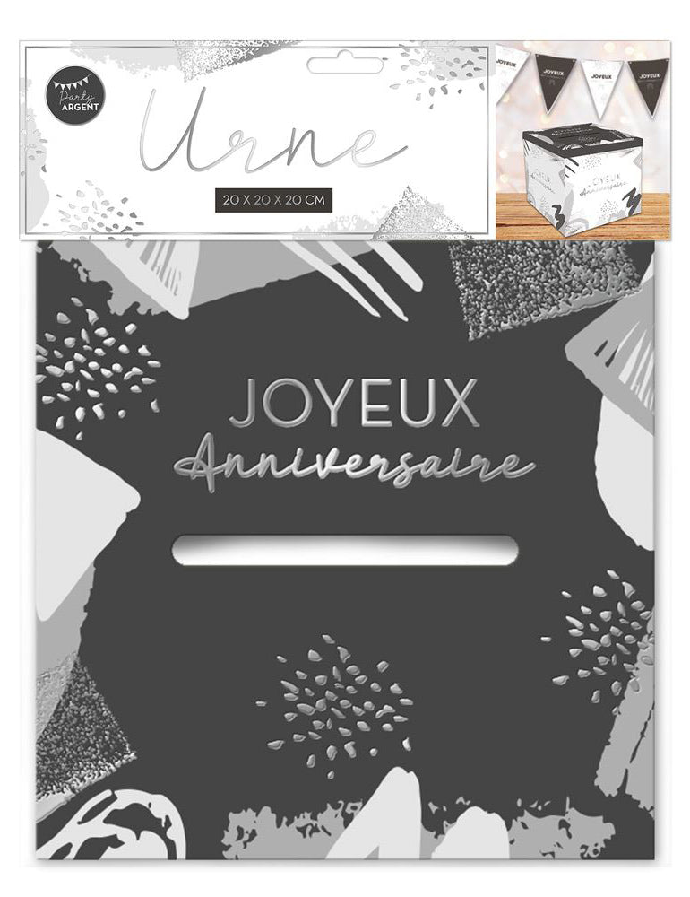 Bílá a stříbrná kartonová urna k narozeninám