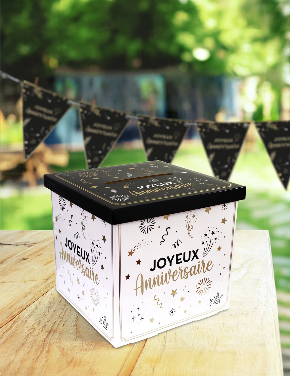 Bílá, zlatá a černá kartonová volební urna k narozeninám