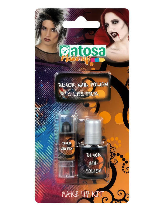 Halloween dospělý černý lak na nehty a rtěnka