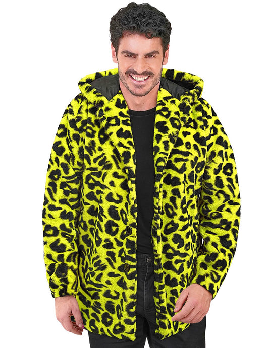 Žlutá leopardí bunda pro dospělé s kapucí