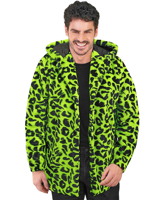 Zelená leopardí bunda pro dospělé s kapucí