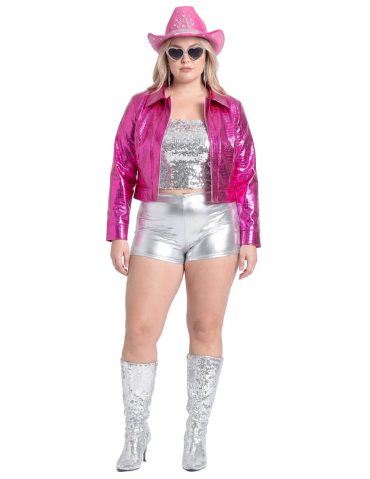 Dámská metalická krokodýlí bunda růžová