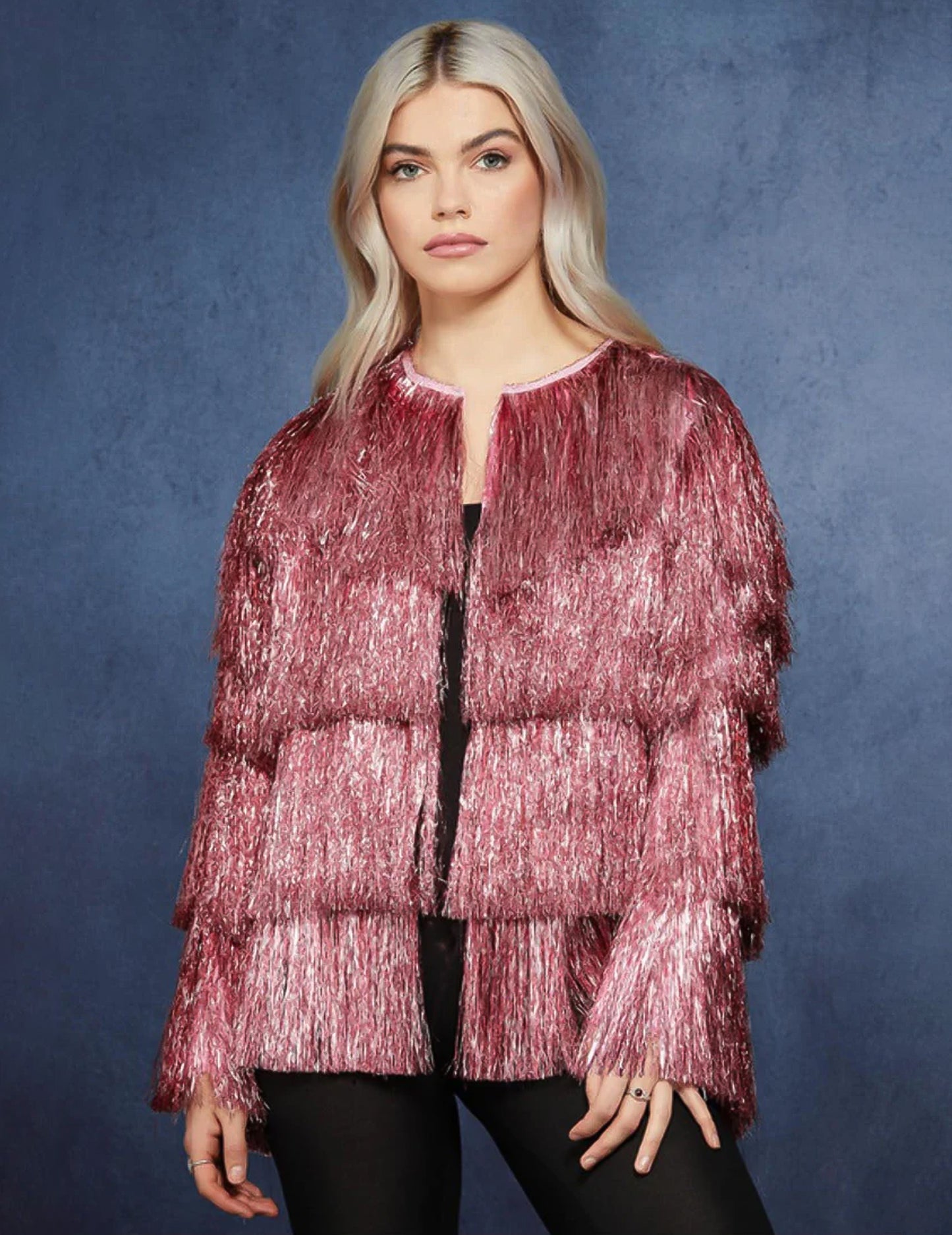 Růžová festivalová bunda s třásněmi