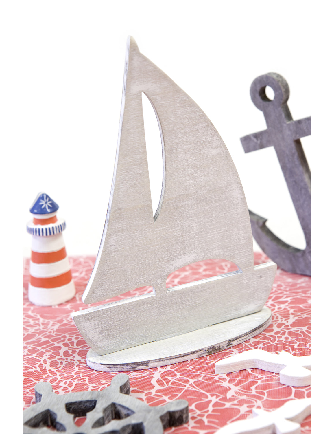 Dekorativní šedá dřevěná plachetnice 15 x 11 cm