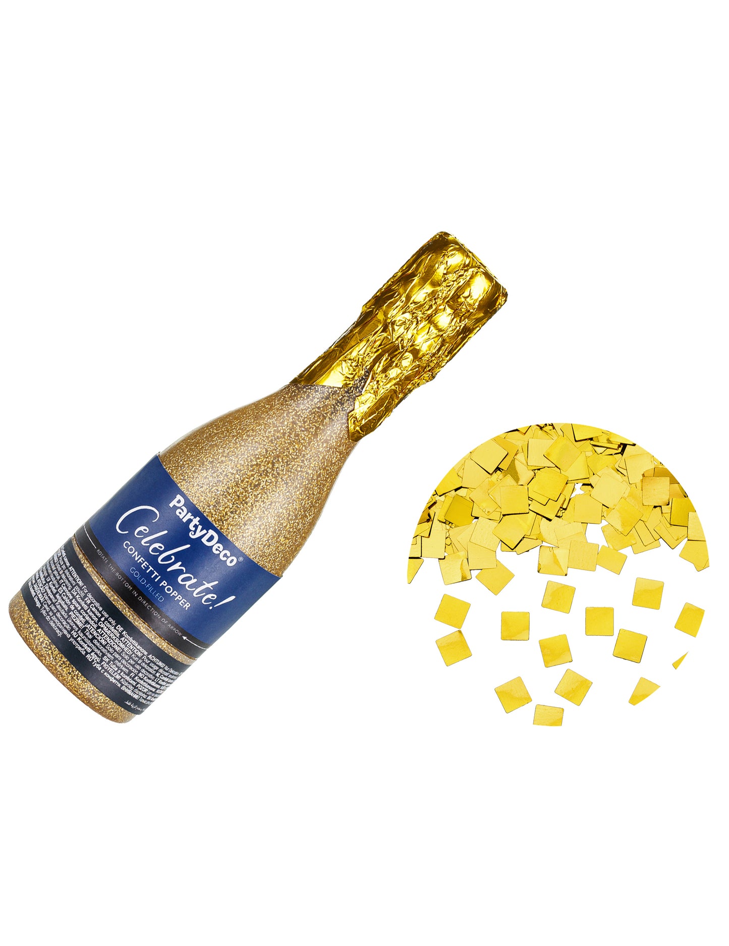 Konfeti dělo na šampaňské z metalizovaného zlatého papíru 20,5 cm 