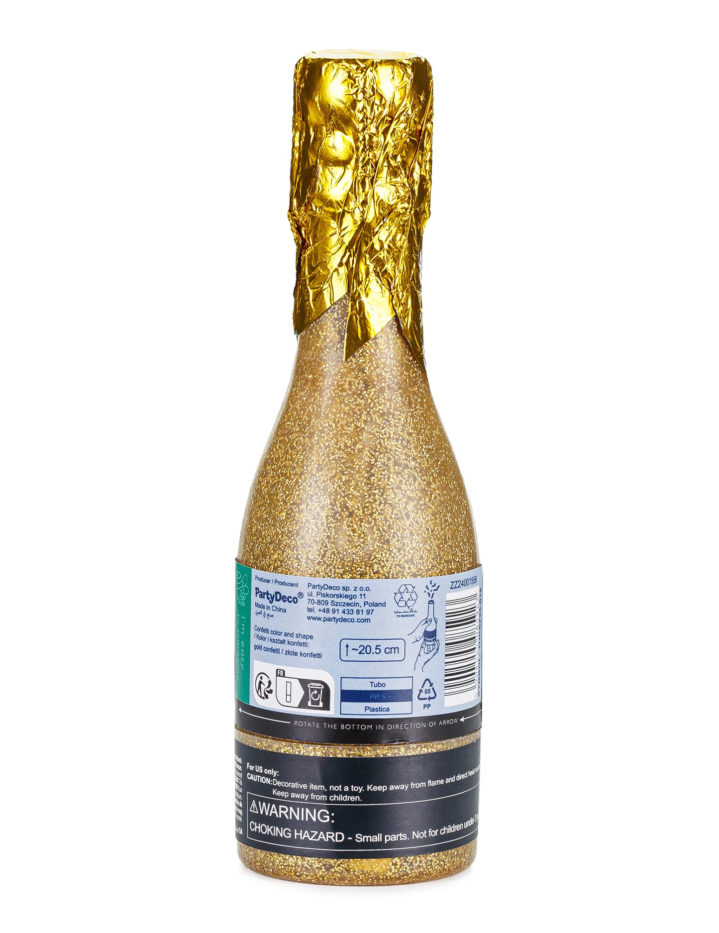 Konfeti dělo na šampaňské z metalizovaného zlatého papíru 20,5 cm 
