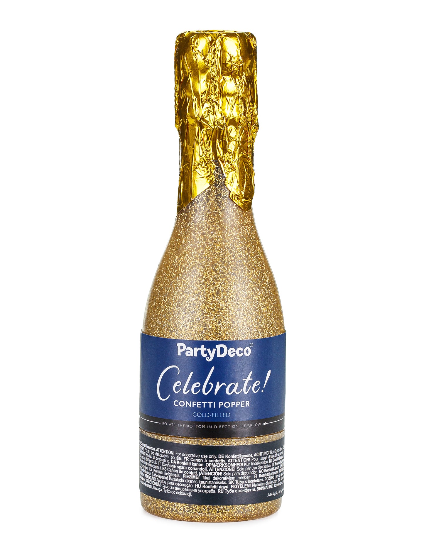Konfeti dělo na šampaňské z metalizovaného zlatého papíru 20,5 cm 