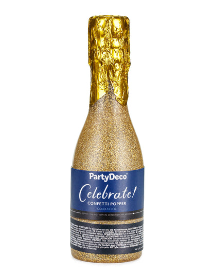 Konfeti dělo na šampaňské z metalizovaného zlatého papíru 20,5 cm 