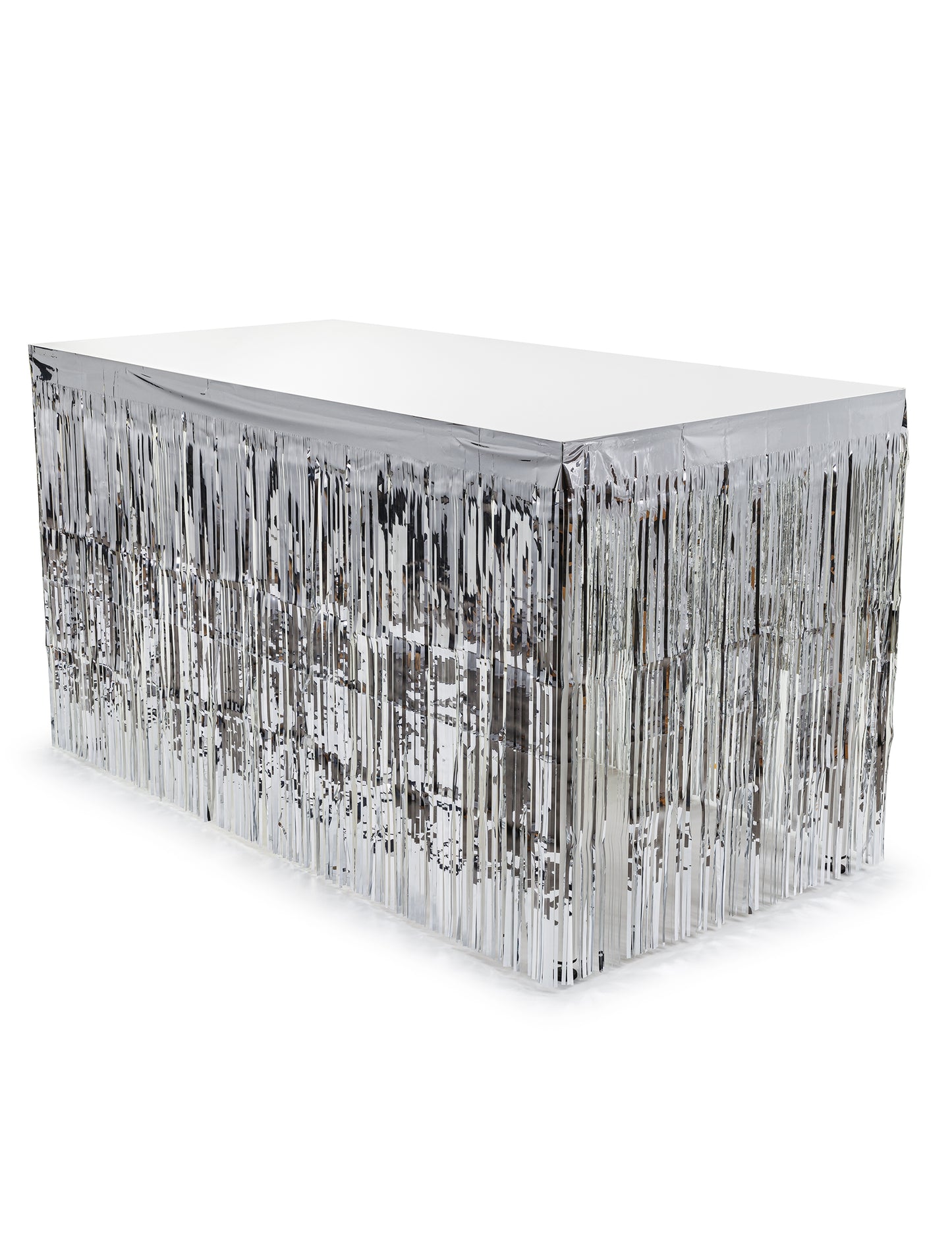 Stříbrná třásňová stolní sukně 300 x 80 cm 