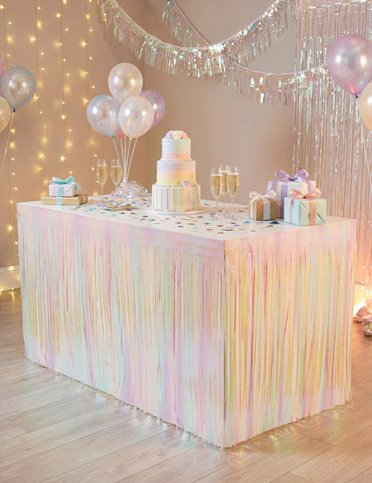 Stůl sukně s duhovými třásněmi 300 x 80 cm 