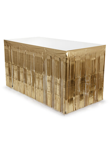 Zlatá třásňová stolní sukně 300 x 80 cm 