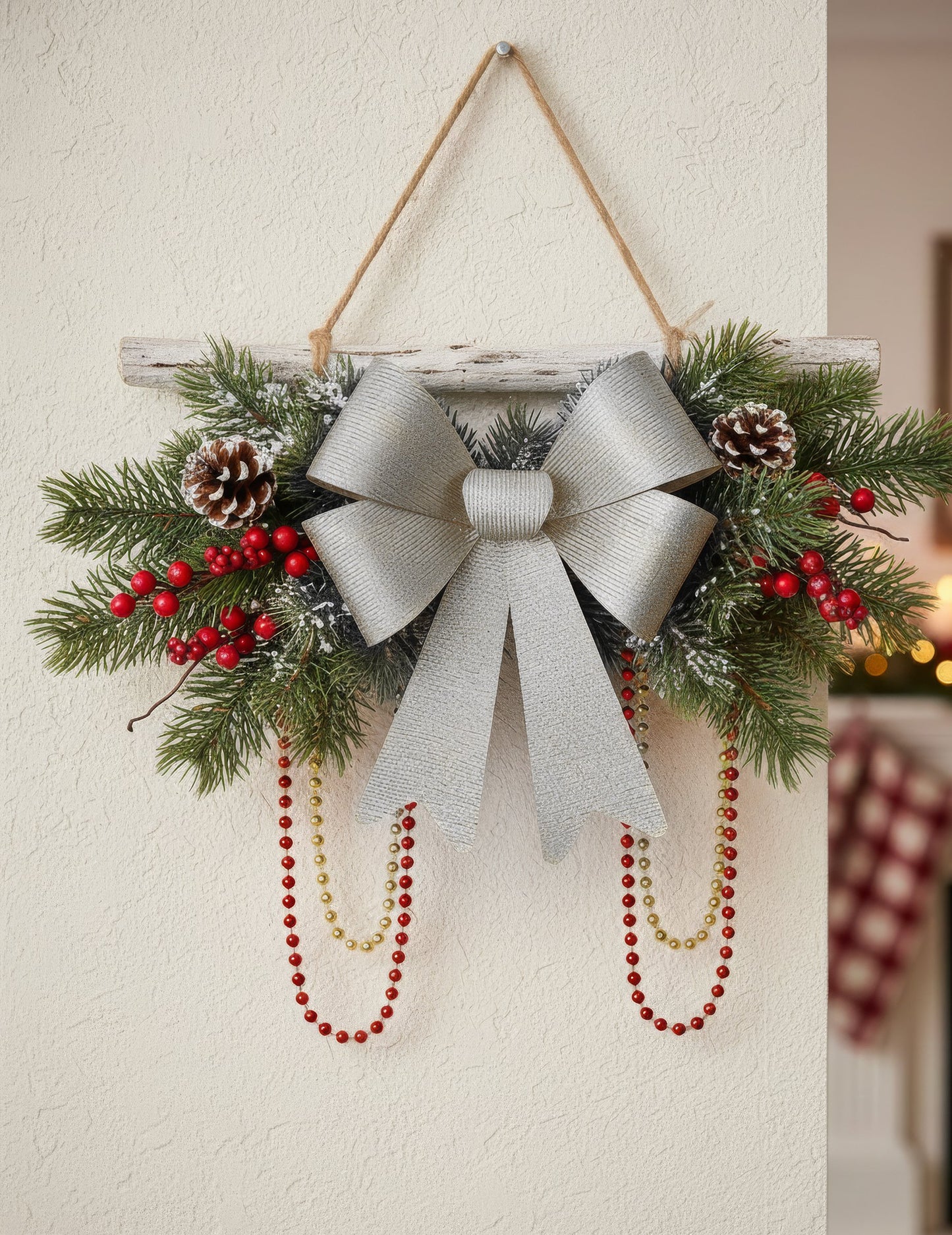 Třpytivá stříbrná mašle 36 x 51 cm 