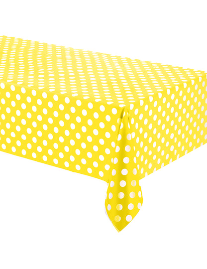 Žlutý plastový ubrus s bílými puntíky 1,37 x 2,74 m 
