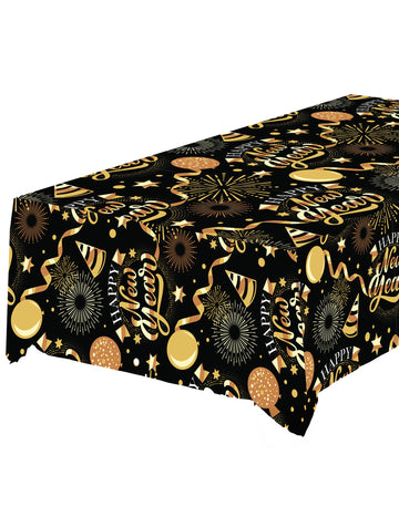 Ubrus pro šťastný nový rok černo-zlatý 1,37 x 2,74 m