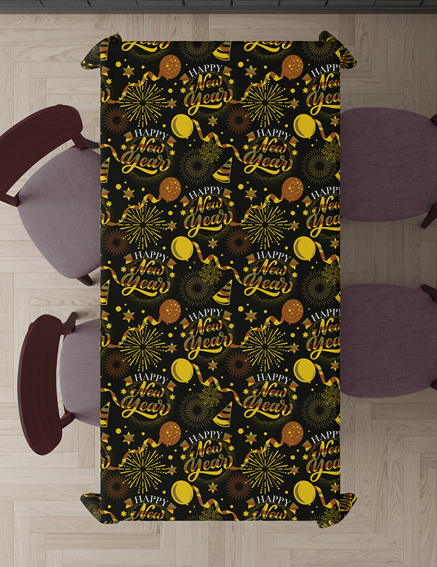 Ubrus pro šťastný nový rok černo-zlatý 1,37 x 2,74 m