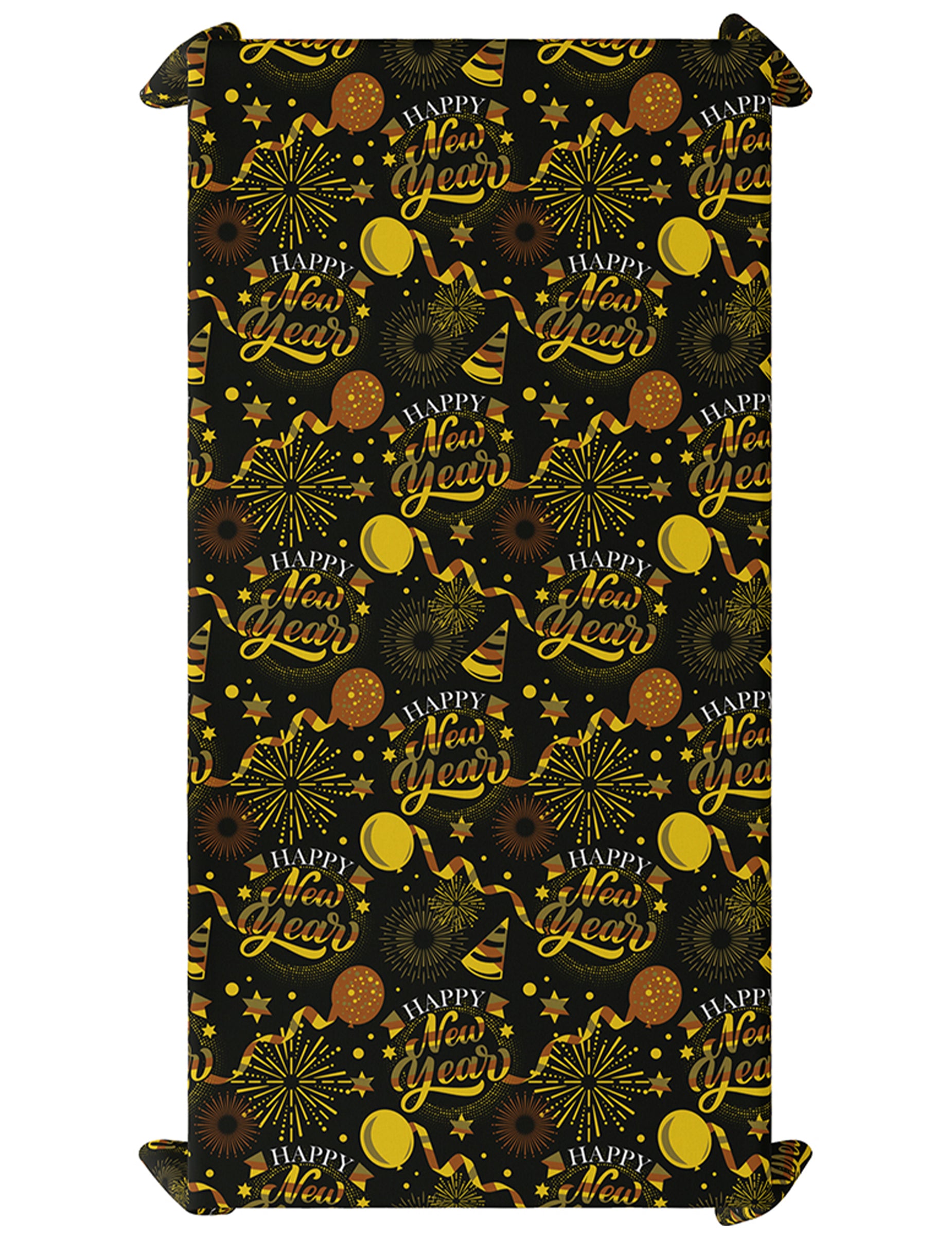 Détail du motif de la nappe Happy New Year pour fête noir et or
