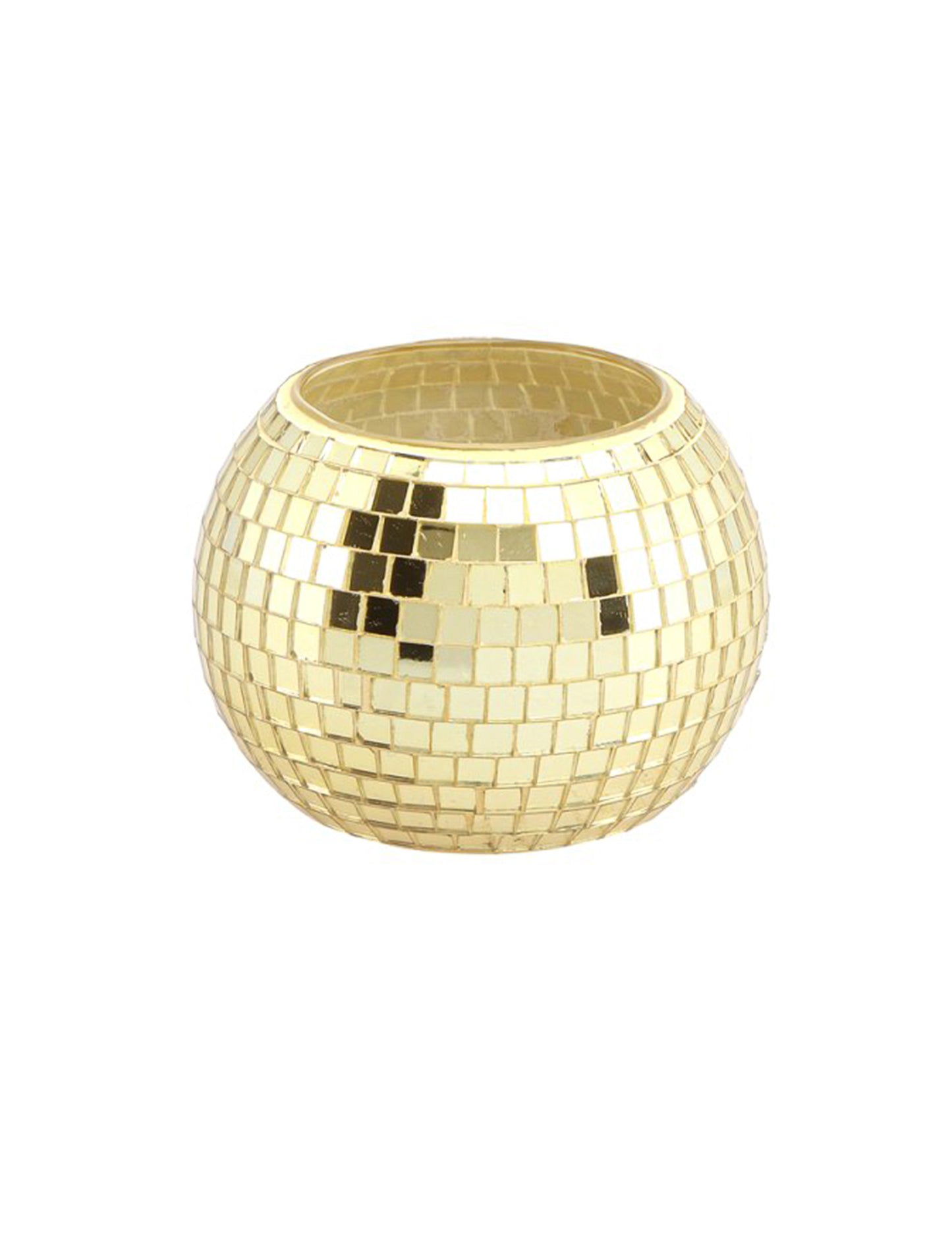 Skleněný svícen ve tvaru zlaté disco koule 8 x 7 cm 