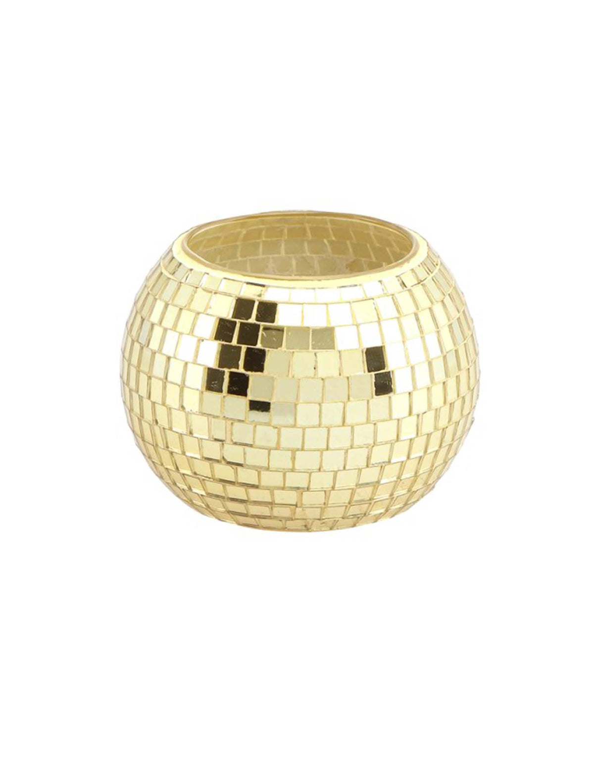 Photophore boule à facettes pour décoration de fête doré en verre