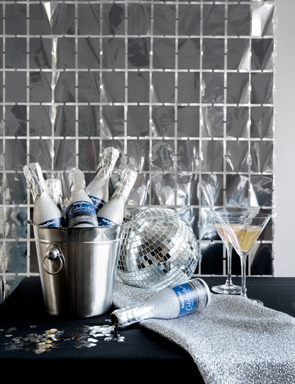 Stříbrný závěs z čtverců 100 x 200 cm 