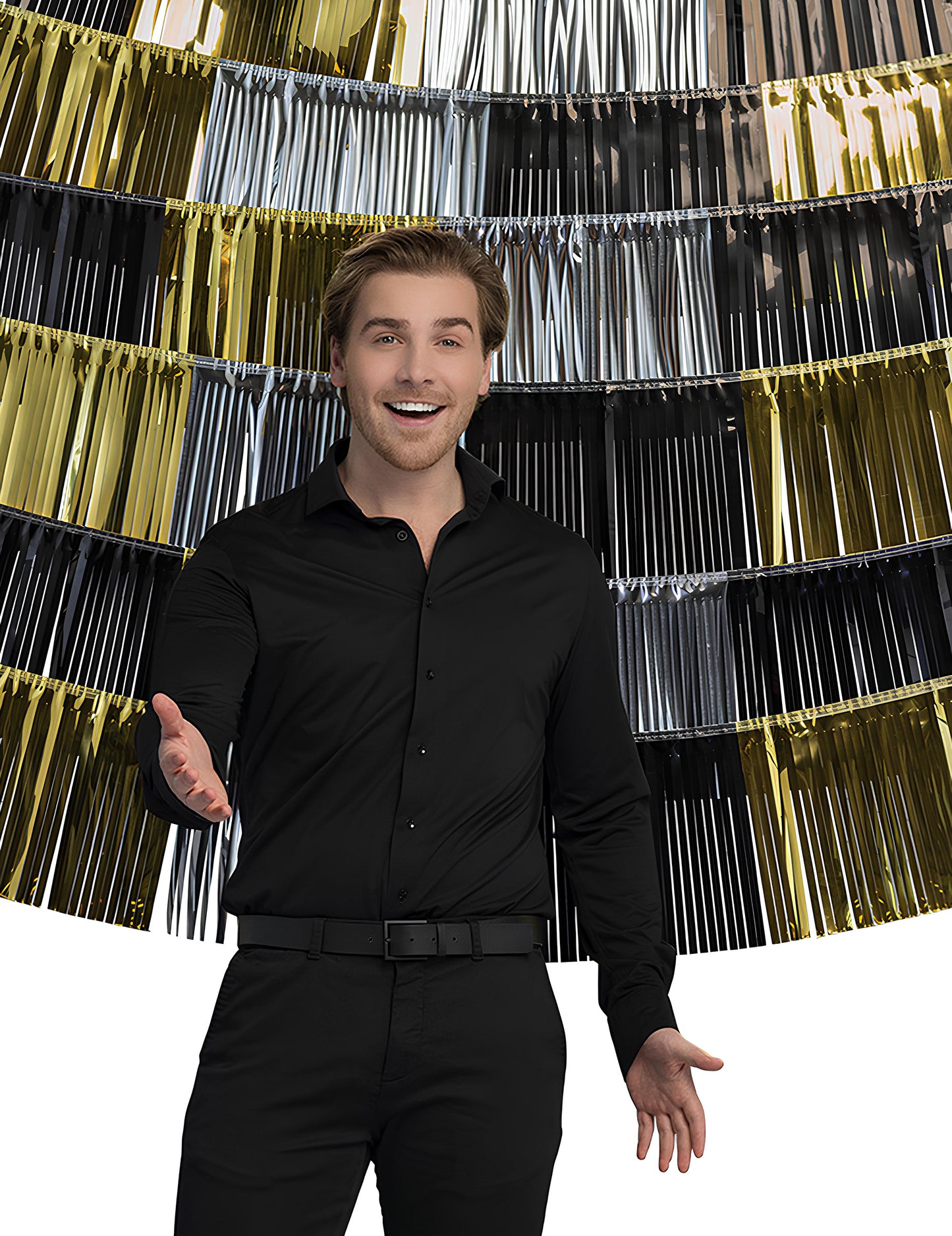 1 pozadie 6 strapcových kovových girland 150 x 26 cm