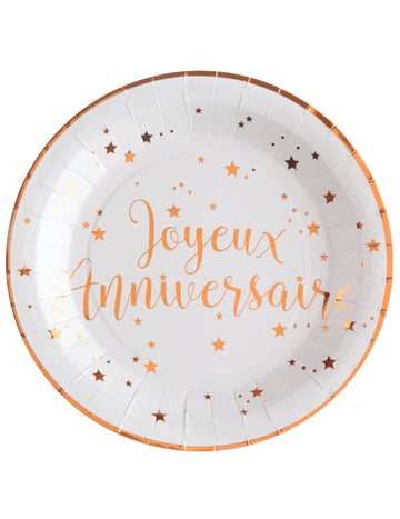 10 vše nejlepší k narozeninám růžové zlaté papírové talíře 22.5 cm bílá s hvězdami