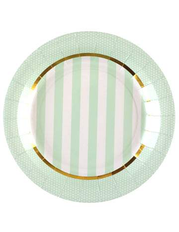 10 mintových papírových talířů pro miminko 23 cm pruhované