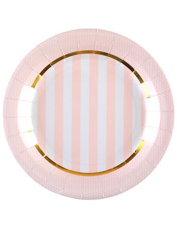 10 růžových papírových talířů pro miminko 23 cm pruhované