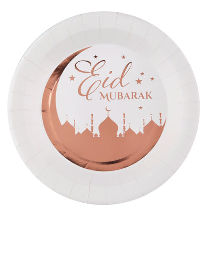 10 papírových talířů z růžového zlata Eid Mubarak 23 cm palácový vzor