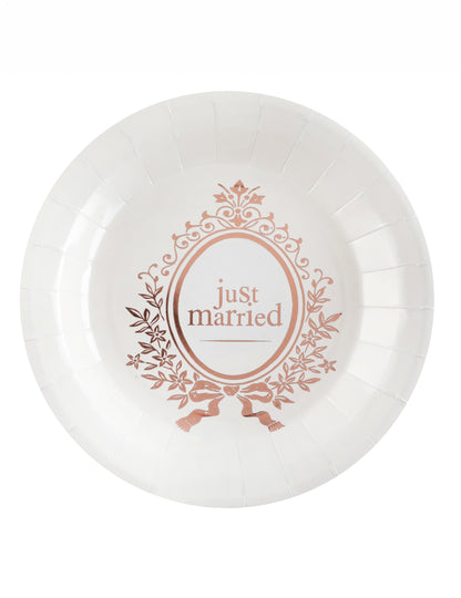 10 bílého a růžového zlata právě provdané papírové talíře 23 cm pro elegantní svatbu