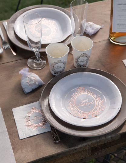 10 bílého a růžového zlata právě provdané papírové talíře 23 cm pro elegantní svatbu