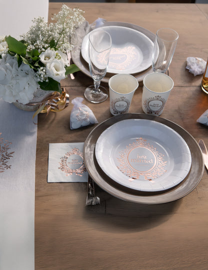 10 bílého a růžového zlata právě provdané papírové talíře 23 cm pro elegantní svatbu