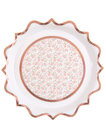 Assiettes en carton floral rose gold chic et romantique