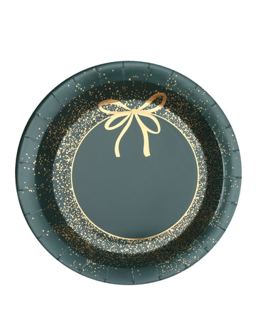 10 zelených a zlatých vánočních papírových talířů 23 cm chic design
