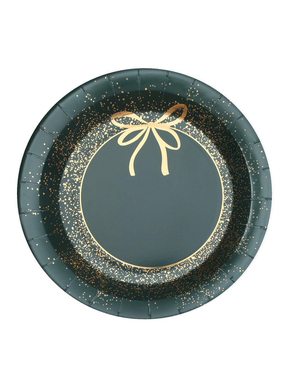 Assiettes en carton Noël pour fête vert et doré design chic avec motif de nœud