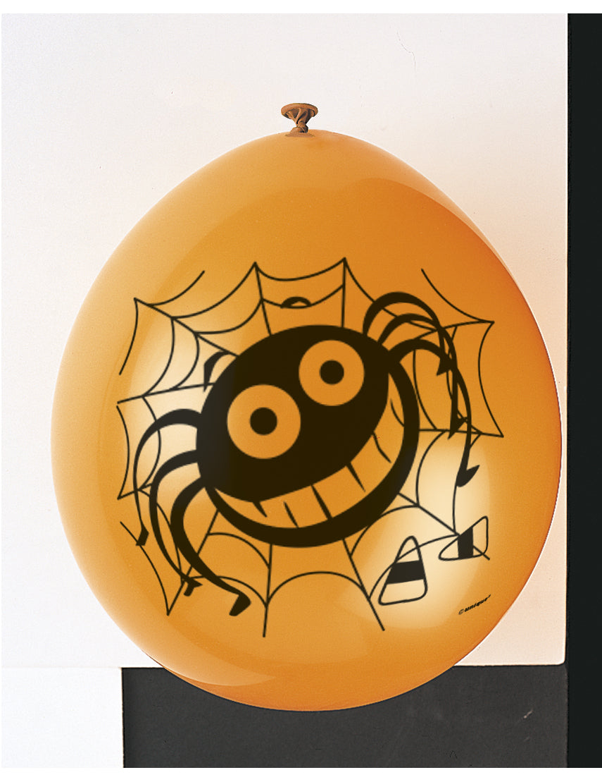 Gros plan sur l'imprimé du ballons en latex araignées pour Halloween