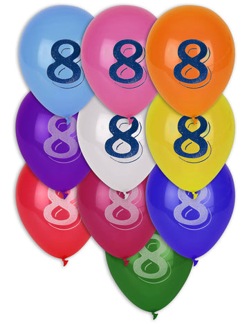8 vícebarevných balónků s číslem 8 30 cm