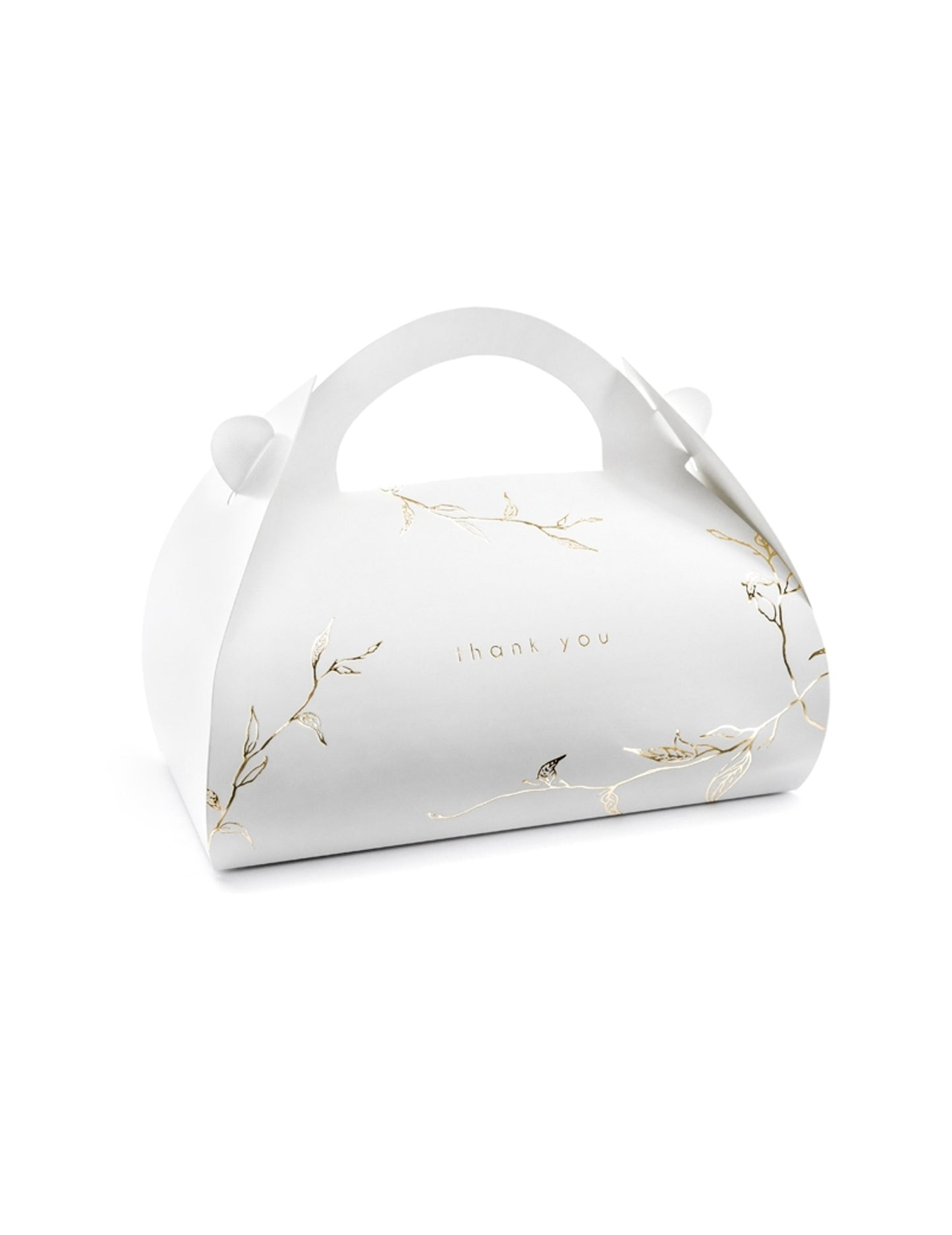 10 bílých a zlatých děkovných kartonových krabic na dort s uchem